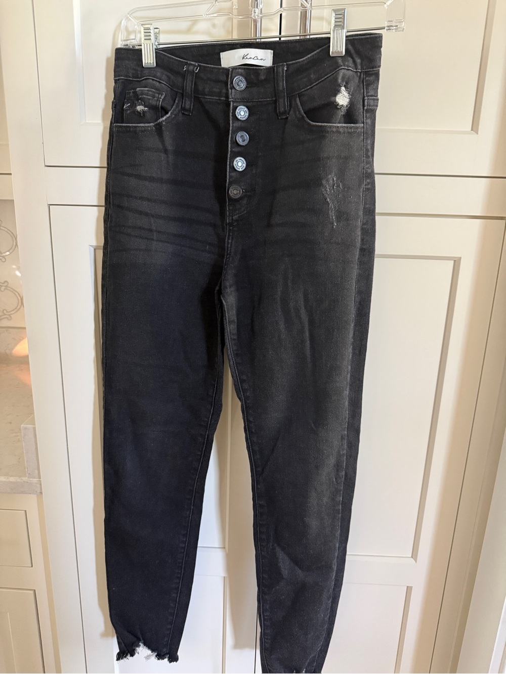 KanCan High-Rise Black Button-Fly Jeans with Raw Hem